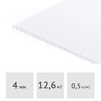 Сотовый поликарбонат 4 мм TitanPlast 2,1 х 6 м (прозрачный), 0,5 кг/м2