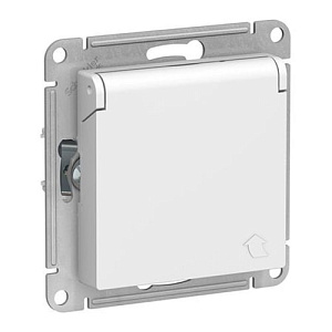 Розетка Systeme Electric ATLASDESIGN с заземлением с крышкой, белый