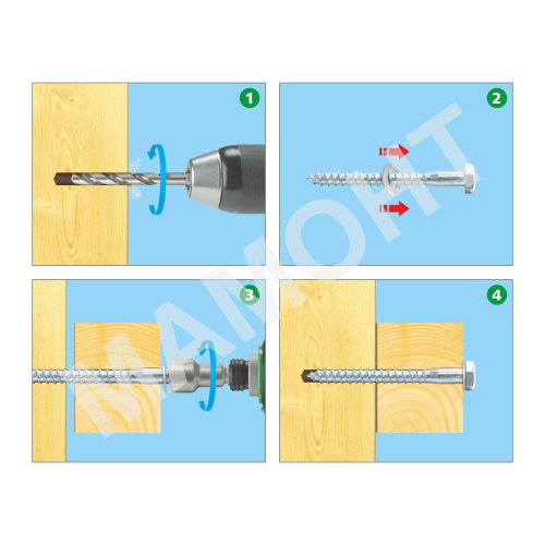 Саморез с шестигранной головкой SSD, 10 x 200 острый, цинк ЕКТ