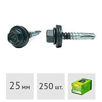 Саморез 5.5 x 25 мм кровельный со сверлом PT3 и резиновой прокладкой, RAL 7016, 250 шт. ЕКТ
