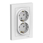 Розетка Systeme Electric ATLASDESIGN двойная с заземлением в сборе с рамкой, белый