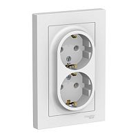 Розетка Systeme Electric ATLASDESIGN двойная с заземлением в сборе с рамкой, белый