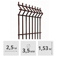 3D Панель для забора сварная Light, (3,5 мм, 1,53 x 2,5 м), (RAL8017, коричневый)