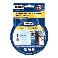 Лента двухсторонняя клейкая для наружных работ 19 мм х 5 м UNIBOB