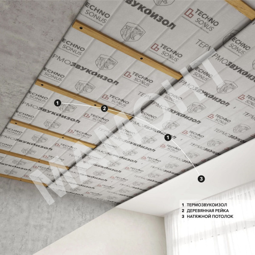 Мат звукопоглощающий ТехноСонус ТермоЗвукоИзол Стандарт 15 мм, 15 м2