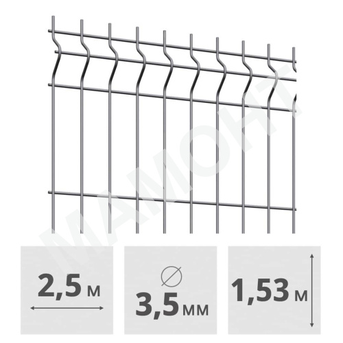 3D Панель для забора сварная оцинкованная Light, (3,5 мм, 1,53 x 2,5 м)