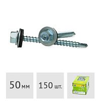 Саморез 4.8 x 50 мм кровельный со сверлом PT1 и резиновой прокладкой, цинк, 150 шт. ЕКТ