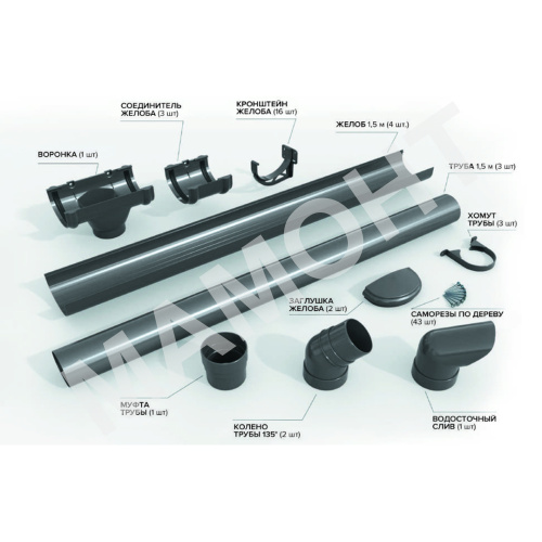 Комплект водосточной системы Технониколь ОПТИМА для ската 6 м серый