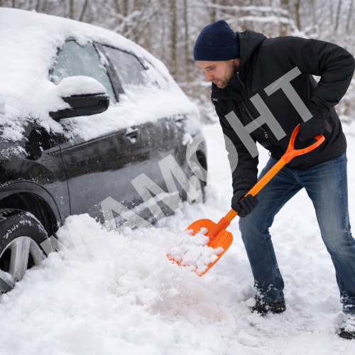 Лопата снеговая автомобильная из поликарбоната 220 х 340 мм со съемной ручкой 86 см