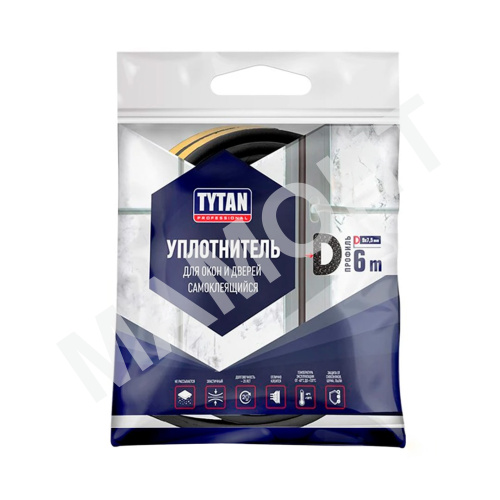 Уплотнитель для окон и дверей Tytan Professional D чёрный 9 мм x 6 м - Фото 2