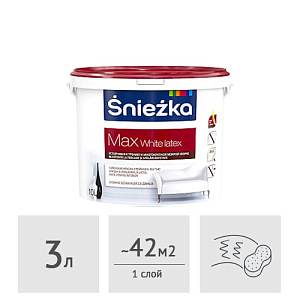 Краска Sniezka Max White Latex латексная белая, 3 л