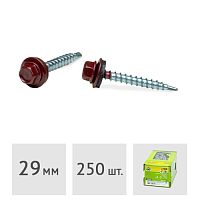 Саморез 4.8 x 29 мм кровельный со сверлом PT1 и резиновой прокладкой, RAL 3005, 250 шт. ЕКТ