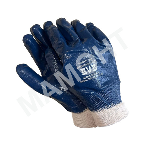 Перчатки из хлопковой подкладки с нитриловым покрытием и вязанной манжетой, размер №10.5