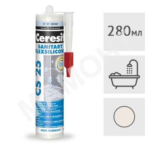 Силиконовый герметик Ceresit CS 25 санитарный (40) жасмин, 280 мл