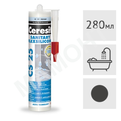 Силиконовый герметик Ceresit CS 25 санитарный (18) черный, 280 мл