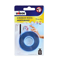Лента двухсторонняя клейкая кристально-прозрачная 12 мм х 2 м UNIBOB