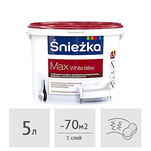 Краска Sniezka Max White Latex латексная белая, 5 л