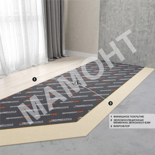 Полотно звукоизолирующее для пола ТехноСонус Виброфлор 4 мм, 15 м2