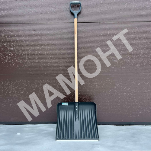 Лопата снеговая пластиковая 400 х 450 мм, 160 см с деревянным черенком и усиленной ручкой RV Plast