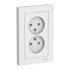 Розетка Systeme Electric ATLASDESIGN двойная без заземления в сборе с рамкой, белый