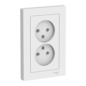 Розетка Systeme Electric ATLASDESIGN двойная без заземления в сборе с рамкой, белый