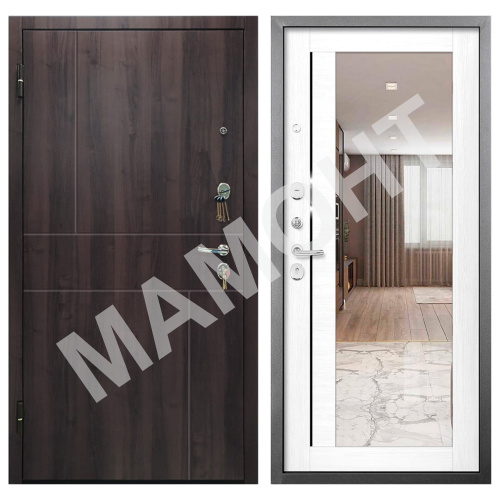 Дверь УРБАН Зеркало РЕФЛЕКТ ЛАРЧЕ Орех темный / Бьянко Промет