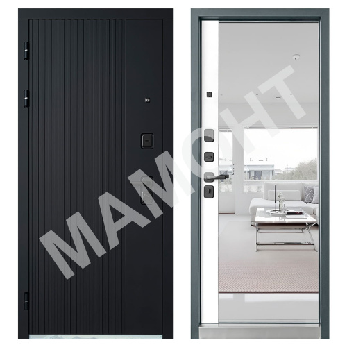 Дверь УЛЬТИМА Зеркало Черная шагрень / Вайт с лаком Промет
