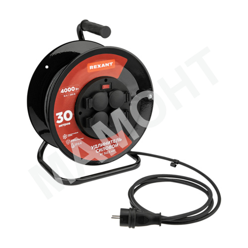 Удлинитель силовой КГ на катушке 4 гнезда, с/з 30 м REXANT