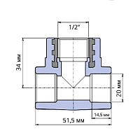 Тройник ПП с металлической внутренней резьбой Wavin Ekoplastik