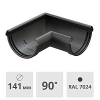 Угол желоба 90° Docke Lux ПВХ 141 мм, графит