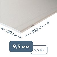 Гипсокартон потолочный (9.5 мм) обычный Knauf 120 x 300 см