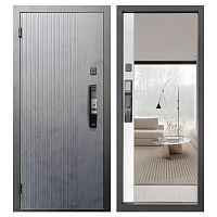 Дверь РОНА СМАРТ ЗЕРКАЛО Бетон графит / Арктик снежный (+ черный муар) Промет