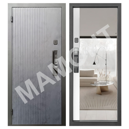 Дверь РОНА СМАРТ ЗЕРКАЛО Бетон графит / Арктик снежный (+ черный муар) Промет