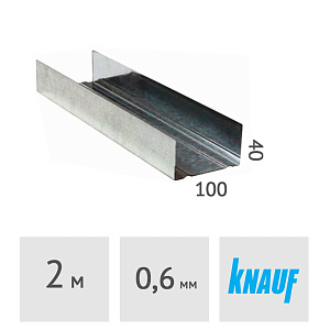 Профиль направляющий нарезанный Knauf UW 100 x 40 x 2000 мм, сталь 0.6 мм