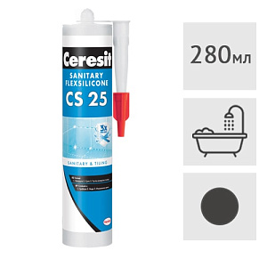Силиконовый герметик Ceresit CS 25 санитарный (18) черный, 280 мл