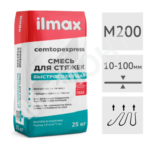 Смесь для стяжек пола быстросохнущая ilmax CemTopExpress, 25 кг