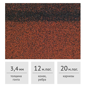 Коньково-карнизная черепица ТЕХНОНИКОЛЬ Красный микс, 5 м2 (12/20 м.пог.)