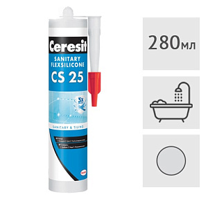 Силиконовый герметик Ceresit CS 25 санитарный (04) серебристо-серый, 280 мл