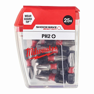 Биты крестообразные PH2 25 мм (25 шт.) Shockwave Impact Duty Milwaukee (4932430853)
