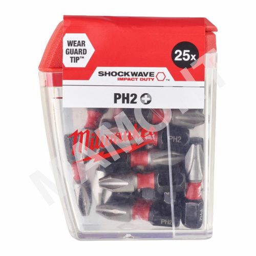 Биты крестообразные PH2 25 мм (25 шт.) Shockwave Impact Duty Milwaukee (4932430853)