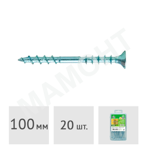 Юстировочный (дистанционный) саморез 6.0 x 100 потай оцинк. 20 шт. ЕКТ