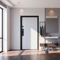 Дверь РОНА СМАРТ Бетон графит / Шагрень белая (+ черный муар) Промет