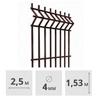 3D Панель для забора сварная Medium, (4 мм, 1,53 x 2,5 м), (RAL8017, коричневый)