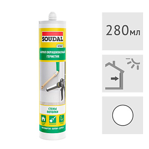 Акриловый герметик окрашиваемый Soudal (стены/потолки) белый, 280 мл