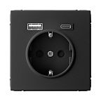 Розетка Systeme Electric ARTGALLERY с USB Type-A + Type-C, карбон