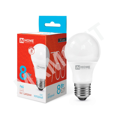 Лампа светодиодная LED-A60-VC 8Вт 760Лм 6500К IN HOME