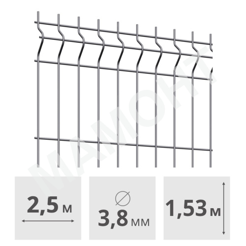 3D Панель для забора сварная оцинкованная Medium, (3,8 мм, 1,53 x 2,5 м)