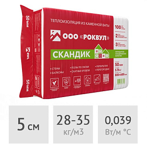 Минеральная вата в плитах 5 см Роквул Лайт Баттс Скандик 5,76 м2