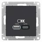 Розетка Systeme Electric ATLASDESIGN USB Type-A + Type-C, карбон
