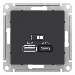 Розетка Systeme Electric ATLASDESIGN USB Type-A + Type-C, карбон